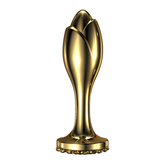 Tapón anal de acero inoxidable dorado con perla rosa para expansión anal masculina y femenina